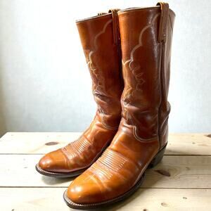 Vintage 60s/70s Tony Lama EL REY Cognac Leather Cowboy Boots Mens 8.5D 0032 Rare